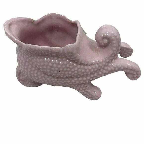 Empress Pink Shell Floral Wheelbarrow Planter Figurine Japan Vintage Shelf Decor - Picture 2 of 6